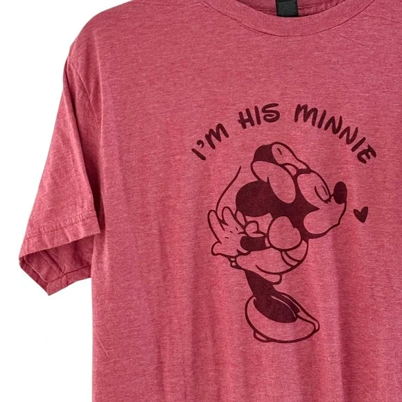 Gildan Women's M Medium I'm His Minnie Mouse‎ Graphic T-Shirt Rose Short Sleeve - Picture 5 of 13